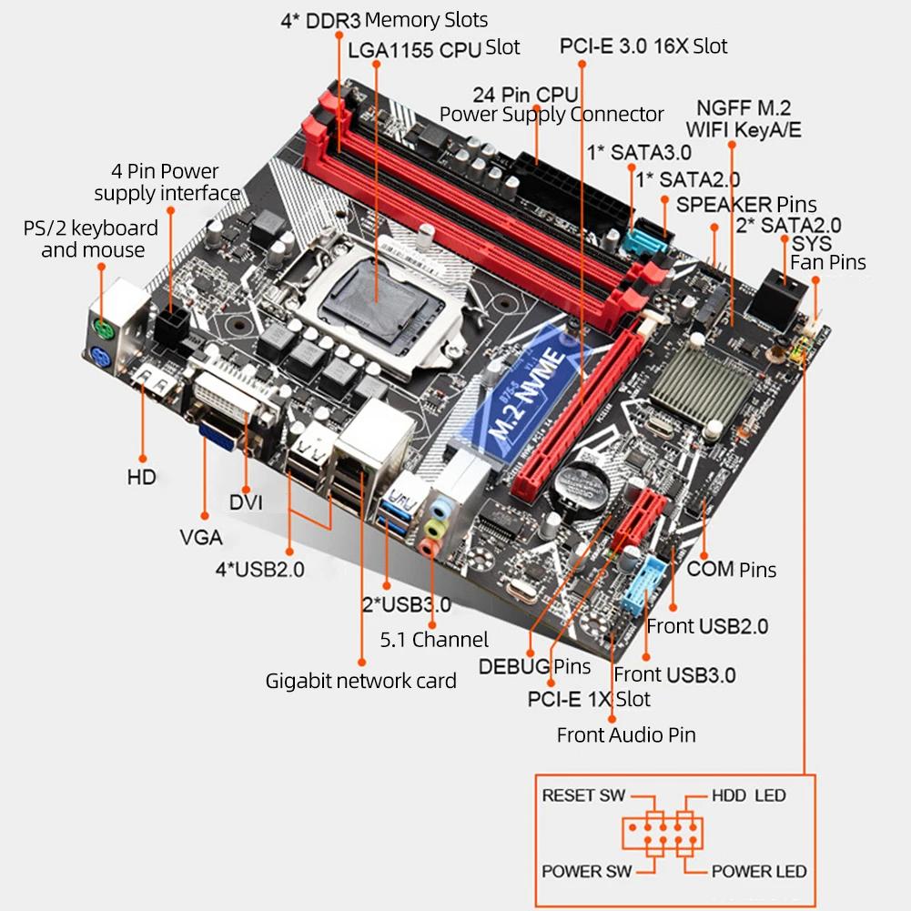 B75-S ǻ  ATX4 PC DDR3 ޸ 32GB ũž κ, PCI-E 16X, 1X NVME M.2, HDMI ȣȯ, VGA, DVI ̽